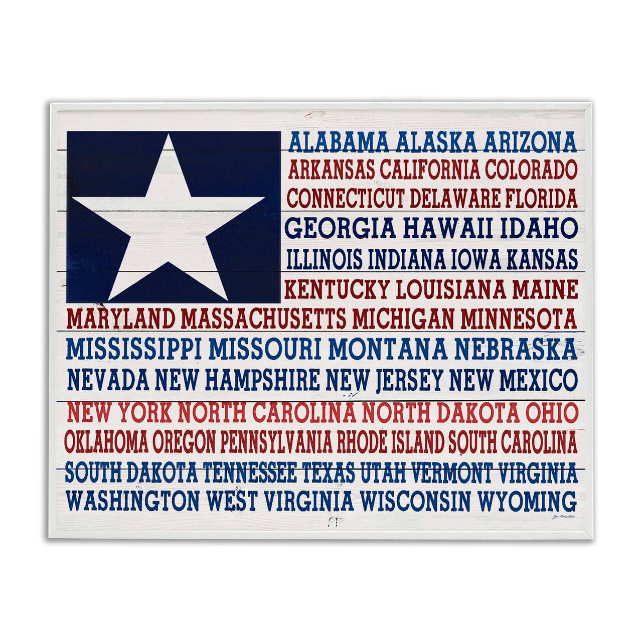 Stupell Industries U.S.A. Star Patriot Flag Listed State Typography Sign Framed Giclee Art